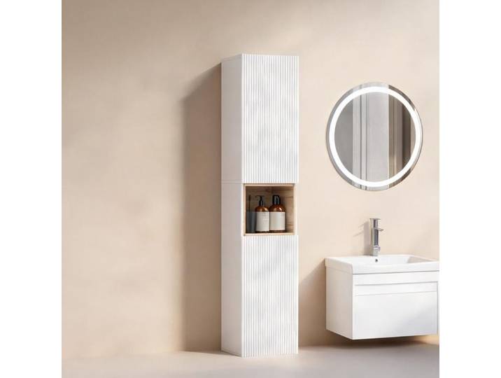 Armoire de rangement pour salle de bain avec 2 portes et niche ouverte MDF laqué blanc 30 - Weiß MDF 30 x 24 x 140 cm Ref 5AJ77O
