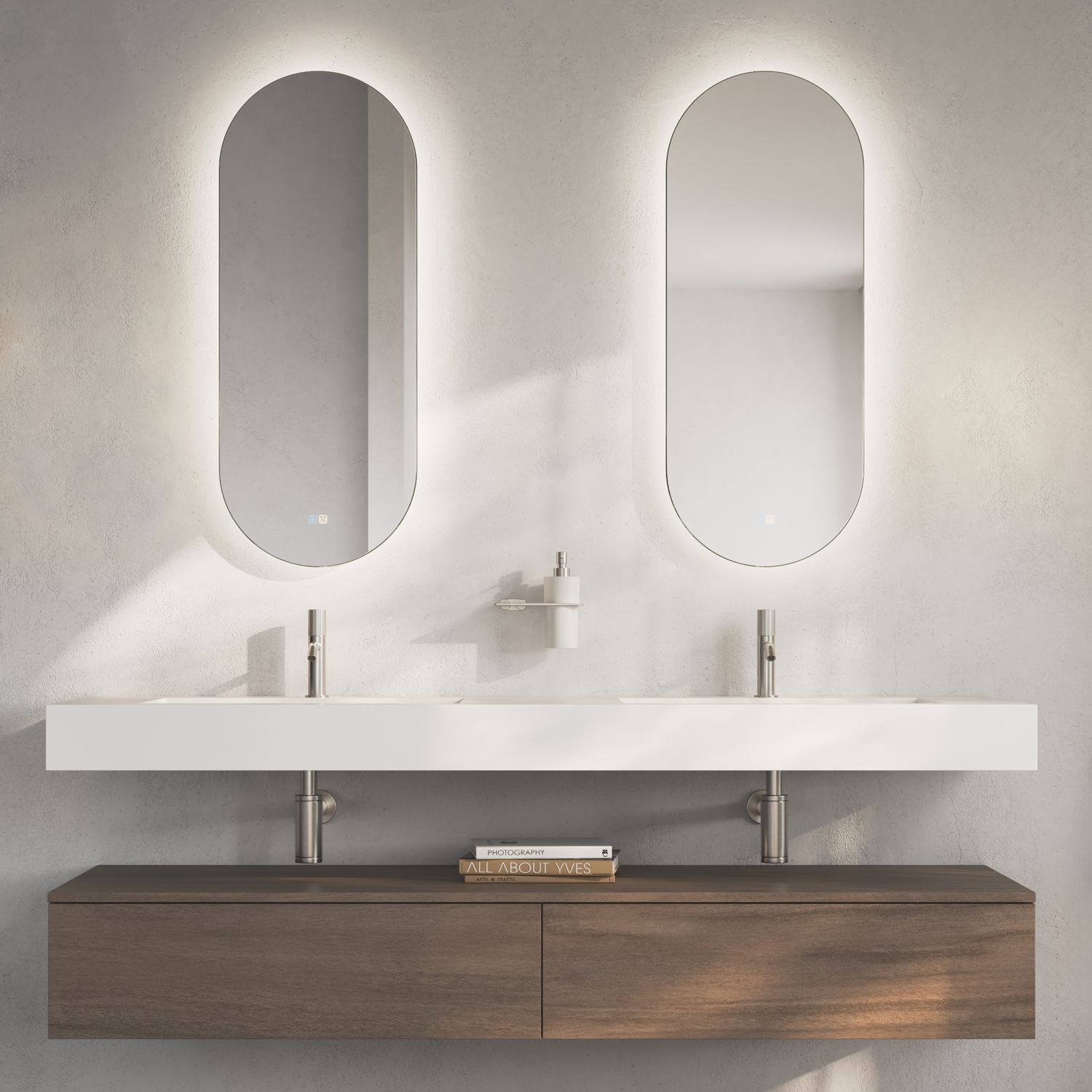 ALLUVION Aurora Lichtspiegel B: 40 x H: 100 cm, oval, mit umlaufender LED Beleuchtung, direkt + indirekt, Spiegel, AL100504AM,