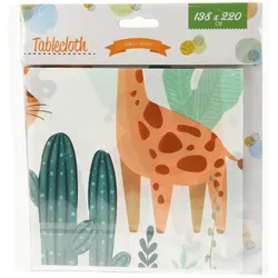 Tischdecke 138x220cm Kunststoff abwaschbar Tiere Motiv Partytischdecke Tierparty Geburtstagsdeko Kindergeburtstag Dschungel Deko Weiß Bunt