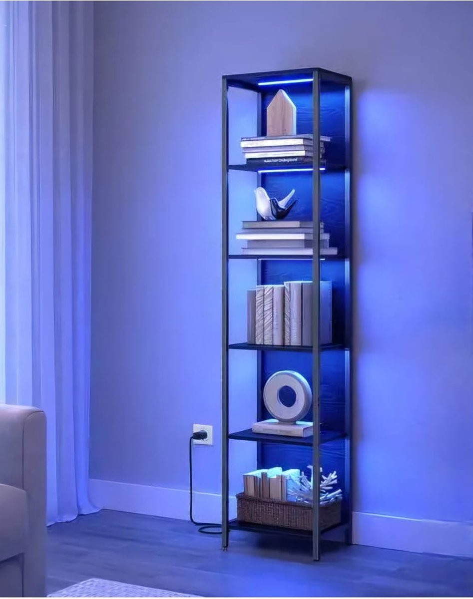 Boekenkast met 6 niveaus en verstelbare geïntegreerde LED-verlichting