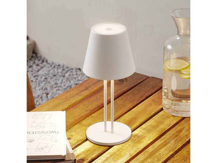 Lindby LED-Akkutischleuchte Janea TWIN, weiß, Metall Lindby, dimmbar, weiß / opal, Metall, Modern