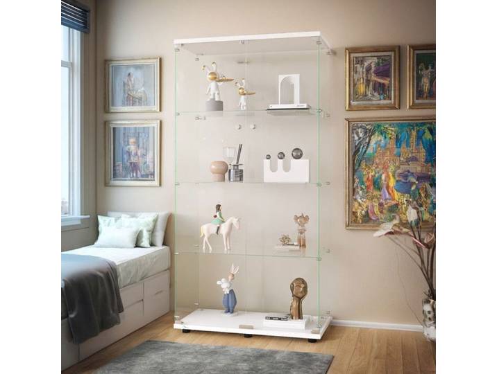 Vitrine en Verre Vitrine de collection Vitrine sur pied Vitrine en verre pour collection avec serrure 2 portes 4 étages Blanc