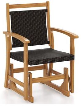 Costway Patio Rattan Glider Chair with Acacia Wood Frame and Wicker Seat Back