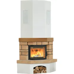 Natursteinkamin 4/1.5 5 kW - Sandstein - Radiante 600/45K-E - mit Holzbalken
