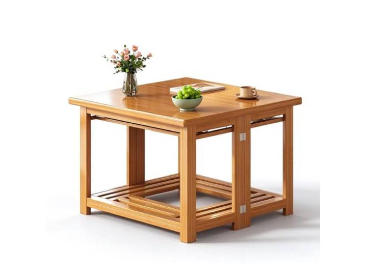 Japanischer Kotatsu Tisch, Bambus Klappbar Stabil Quadratischer Tisch Ablagerregal, Kratzfeste Platte, Klappbarer Couchtisch, Essen, Bodensitzen Wäschetrocknen Drinnen(Natural,80cm/31.4in)