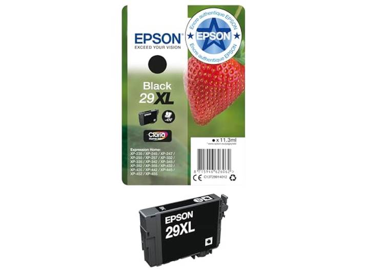 Epson 29XL Fraise Noir\, Cartouche d'encre d'origine XL Haute capacité\, XP-235 XP-243 XP-245 XP-247 XP-255 XP-257 XP-332 XP-335 XP-342 XP-345 XP-352 XP-355 XP-432 XP-435 XP-442 XP-445 XP-452 XP-455