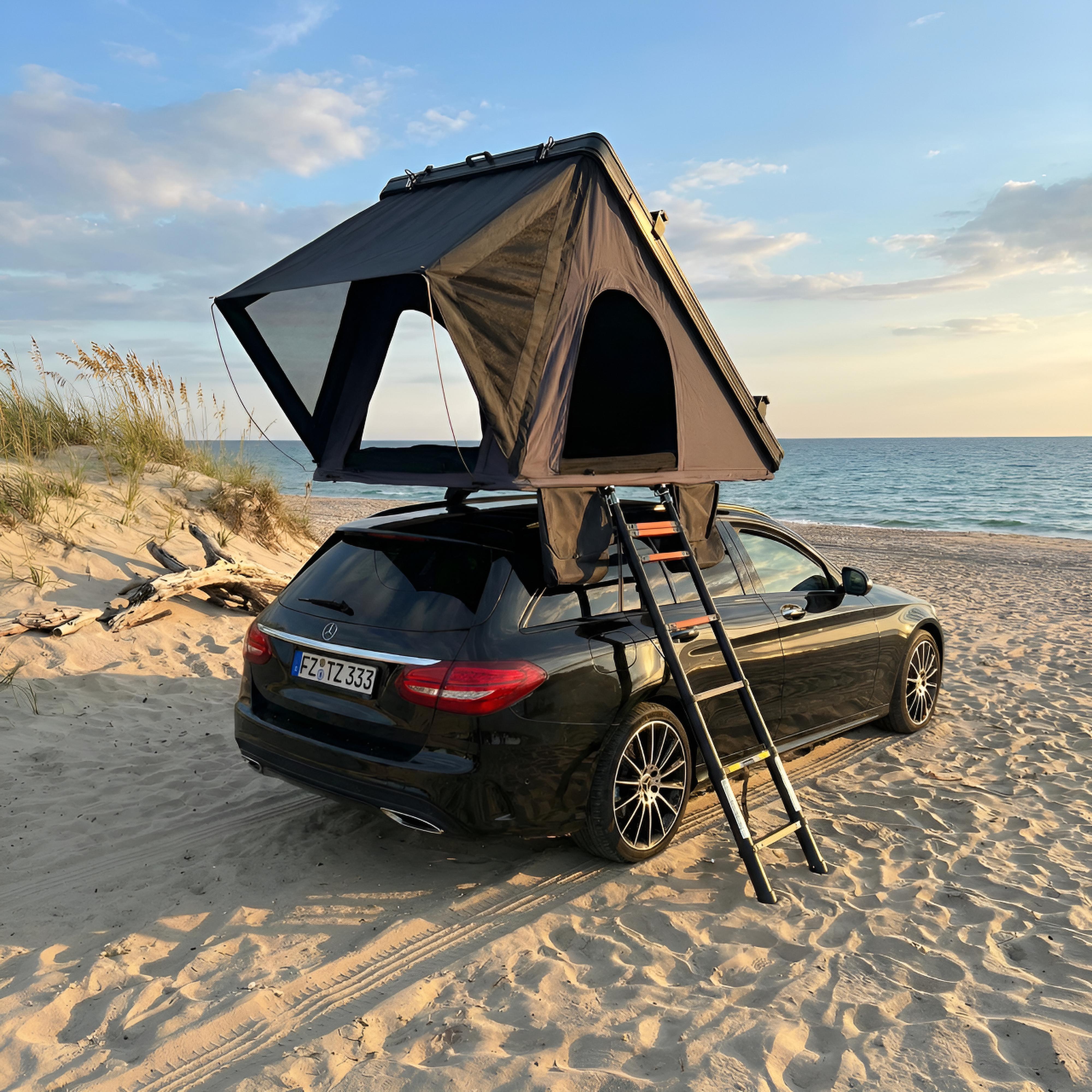 Dachzelt Autodachzelt Zelt Auto Alu Hardcase Schwarz/Grau LED, Träger