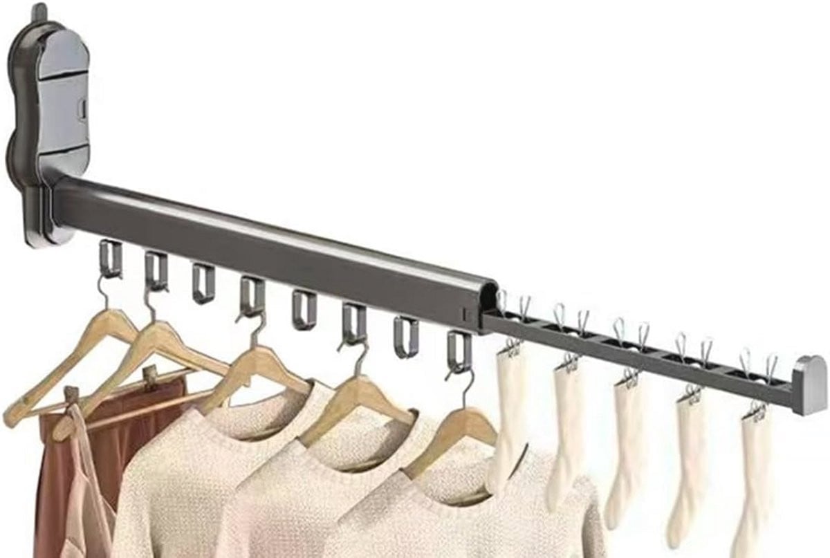 Opvouwbaar Aluminium Wandmontage Kledingrek voor de Badkamer met Zuignap en Uitschuifbare Stang