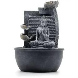 Tabletop Water Feature - 19x19x28cm - Buddha, Lotus Flower Cascading Potsx