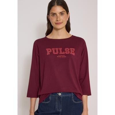 3/4-Arm-Shirt CECIL, Damen, Gr. XL (44), rot (rot wine), Jersey, Obermaterial: 48% Baumwolle, 48% Modal, 4% Elasthan, bedruckt, Shirts 3/4-Arm-Shirt, mit Boat Neck und Print / Wording Artwork