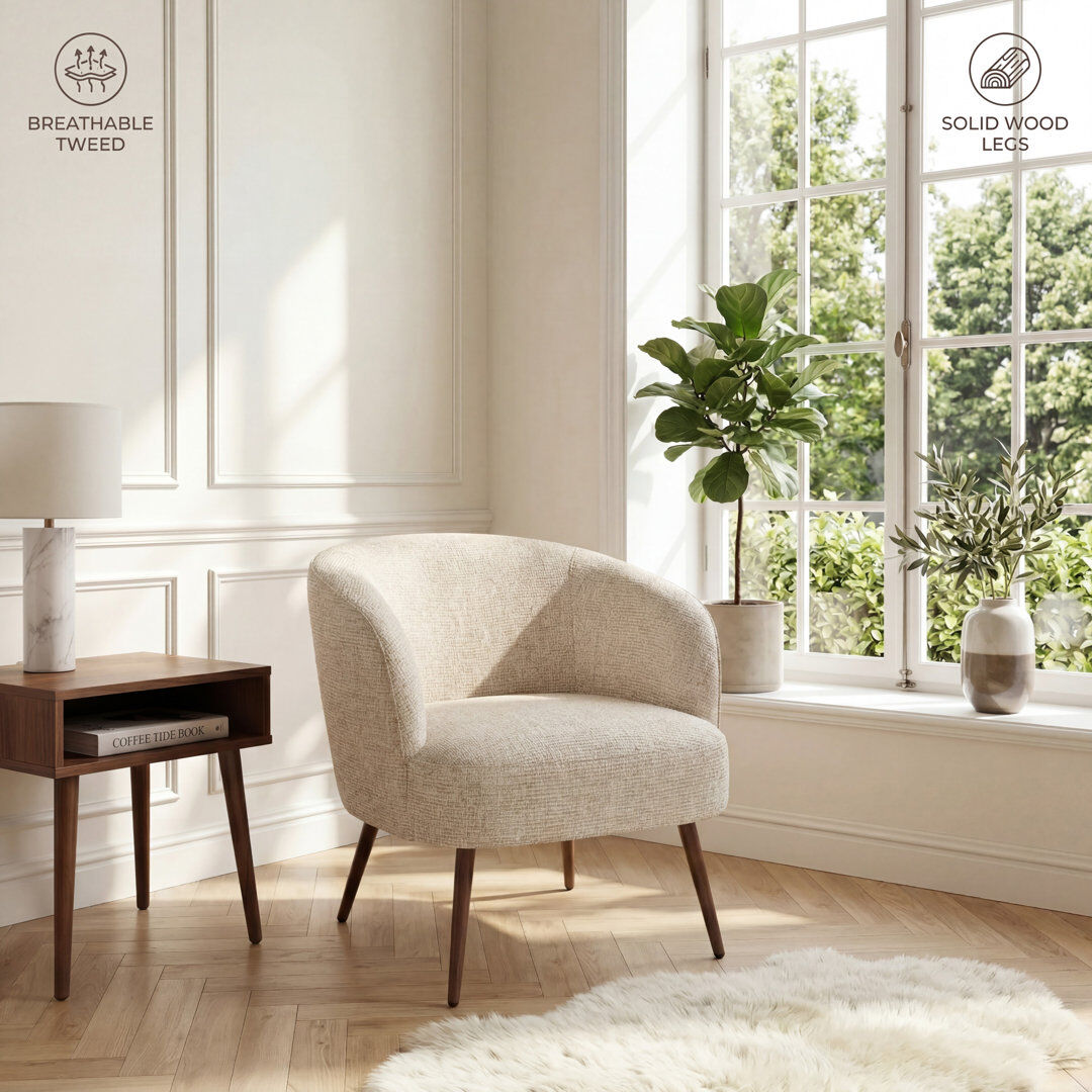 George Oliver Mid-Century Modern Upholstered Tub Chair Beige 73cm H X 69cm W X 72cm D