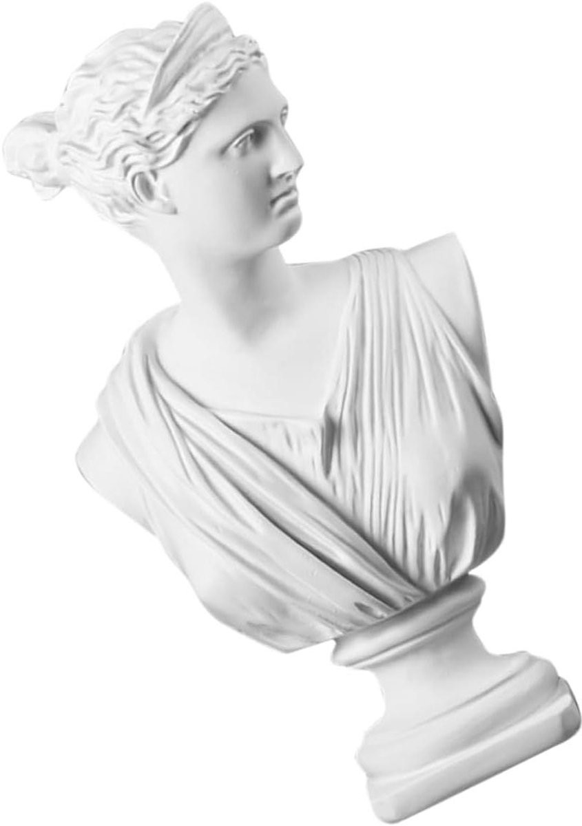 Wit Griekse Godin Beeldje - Gedetailleerd Hars Sculptuur voor Huisdecoratie - Hoogte: 31 cm