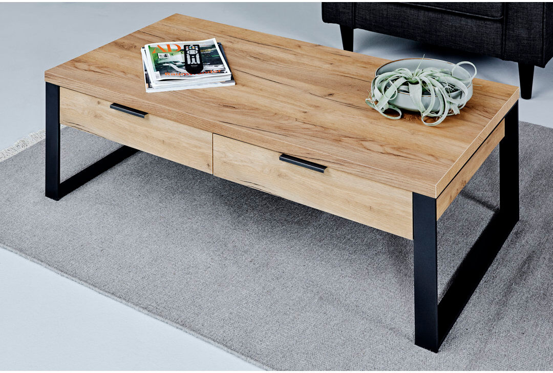 Mercury Apogee Sled Coffee Table with Storage Heart Oak 40cm H X 118cm W X 59cm D