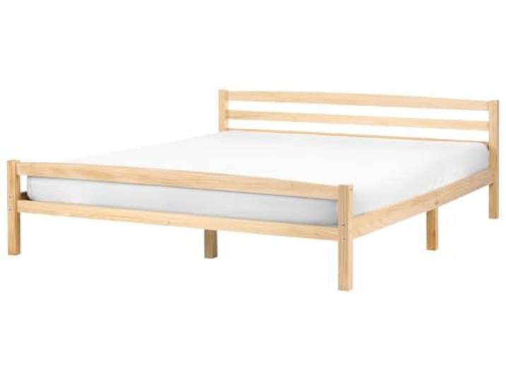 Beliani Holzbett Hellbraun mit Lattenrost 180x200 cm hohes Kopfteil u. Fußteil Skandi-Design Echallon