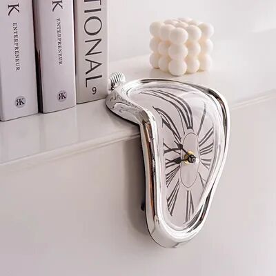 Discount Dollar Deals Novel Surreal Wall Clock, Salvador Dali Style, Melting Distorted Home Decoration, Gift For Garden And Interior silver
