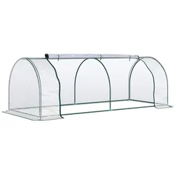 OKWISH Foliengewächshaus Tomatenhaus 250x100x80 cm Transparent mit Tür aufrollbar, pulverbeschichteter Stahlrahmen, gute Lichtdurchlässigkeit