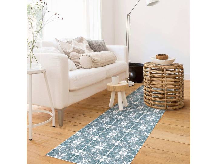 Tapis en vinyle carrelage Lisbonne 50 x 150cm Bleu