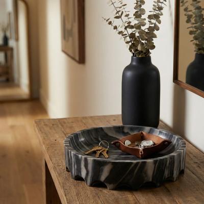 Sagebrook Home "Scalloped Marble Decorative Tray - 14"", Gray - 14.0"""