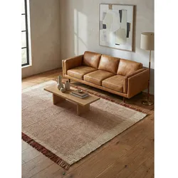 Wollteppich handgewebt mit Fransen PISA, geometrisch, Terrakotta, 120 x 170 cm