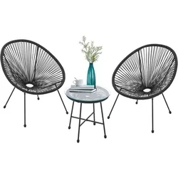 Juskys Balkonmöbel Set Ostana 3-teilig mit Tisch & 2 Sesseln - stilvolles Gartenmöbel Schwarz
