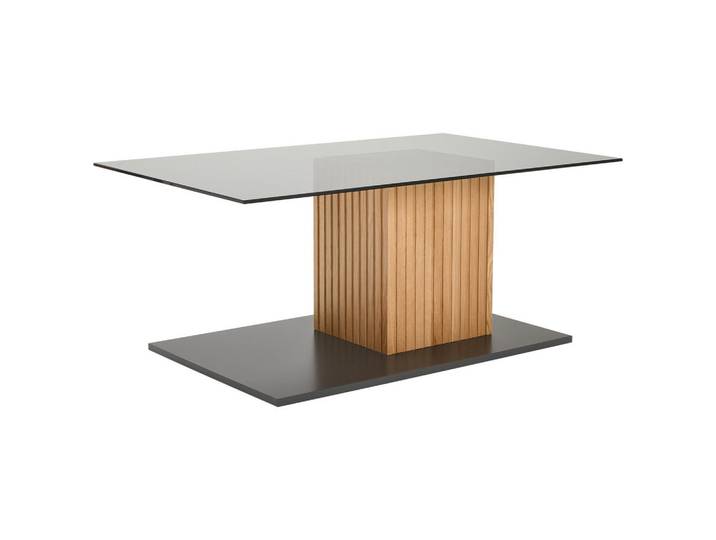 Linea Natura Couchtisch, Grau, Eiche, Holz, Metall, Glas, Asteiche, furniert,Sperrholz, rechteckig, Bodenplatte, 58x47x110 cm, einfacher Aufbau, Wohnzimmer, Wohnzimmertische, Couchtische, Couchtische Glas