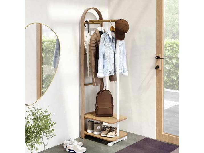 Porte-manteau Bellwood étroit 39 x 168 x 44cm Blanc/Frêne/Blanc