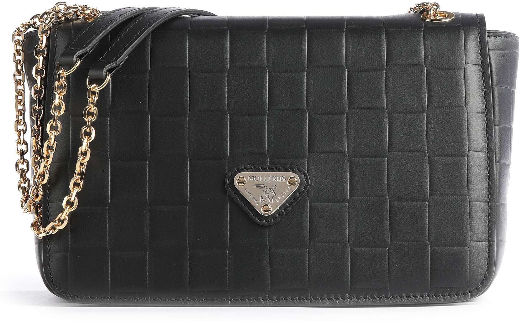 Maison Mollerus Tile Biasca Schultertasche aus Leder, schwarz