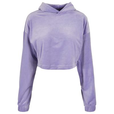 Hoodie URBAN CLASSICS "Urban Classics Damen Ladies Cropped Velvet Oversized Hoody", Damen, Gr. XS, lavender, 93% Polyester, 7% Elasthan, unifarben, Rundhals, Sweatshirts Hoodie