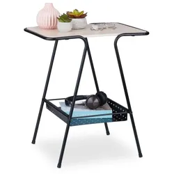 Relaxdays Beistelltisch mit Ablage Hellbraun,Schwarz