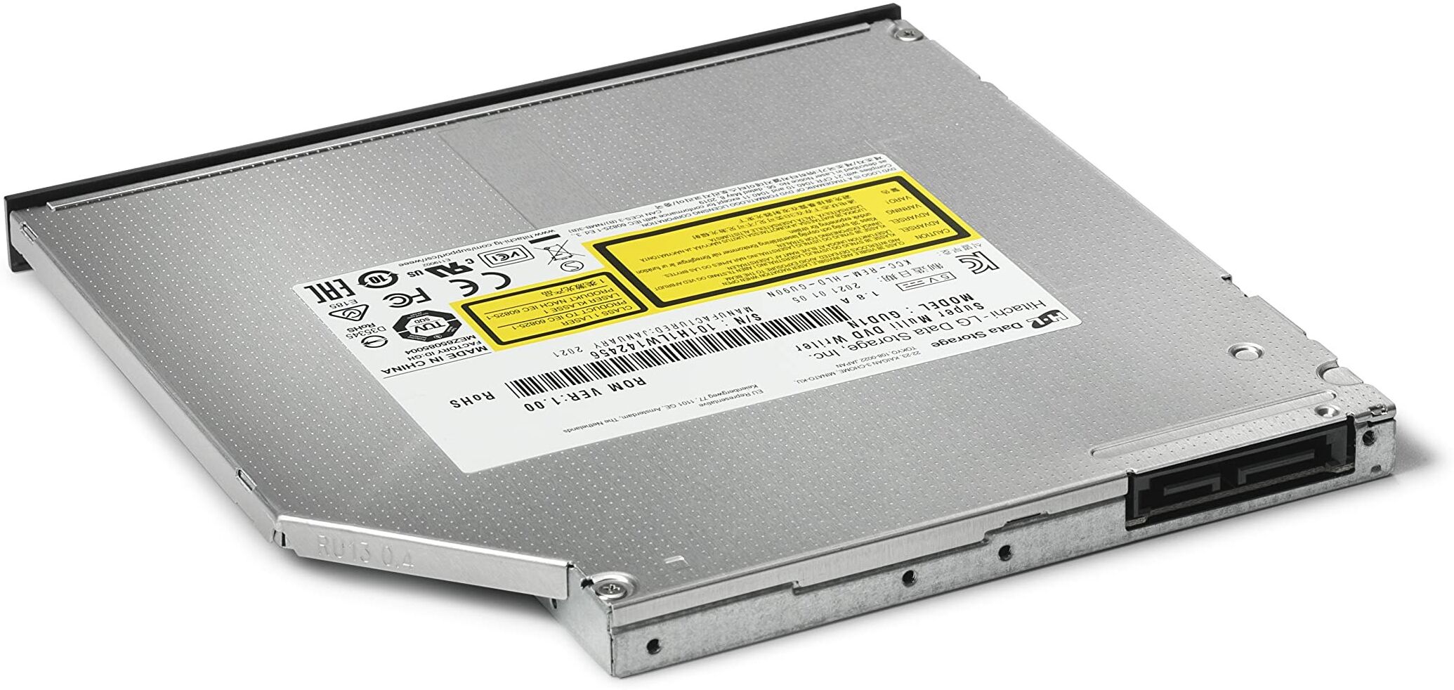 Hitachi LG GUD1N Internal DVD Drive, Slim 9.5 mm DVD Player/Writer for Laptop/Desktop PC, Windows 10 Compatible, 8x Read/Write Speed - Black