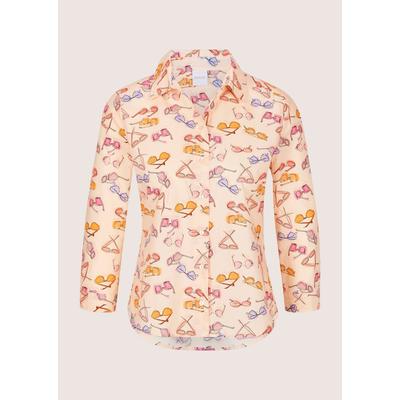 Hemdbluse MADELEINE "Hemdbluse Druckbluse mit Brillen-Muster", Damen, Gr. 46, orange (pfirsich, multicolor), Obermaterial: 100% Baumwolle CO., Modern, tailliert, Blusen Hemdbluse, Bluse mit Unikatdruck