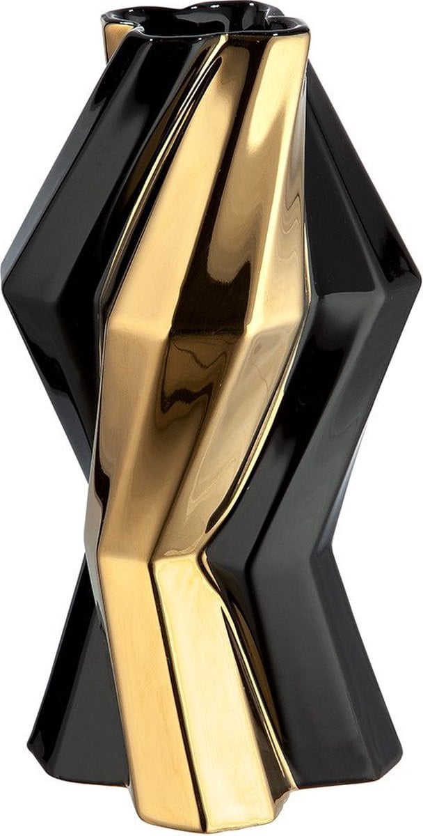Gilde Keramische Vaas Canto Zwart & Goud Hoogte: 25 cm