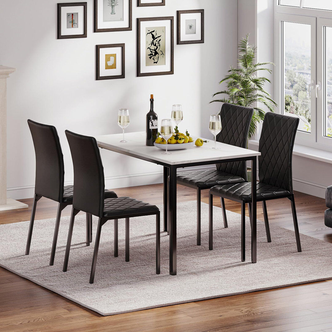17 Stories 4 -Person Dining Set Black/White 4