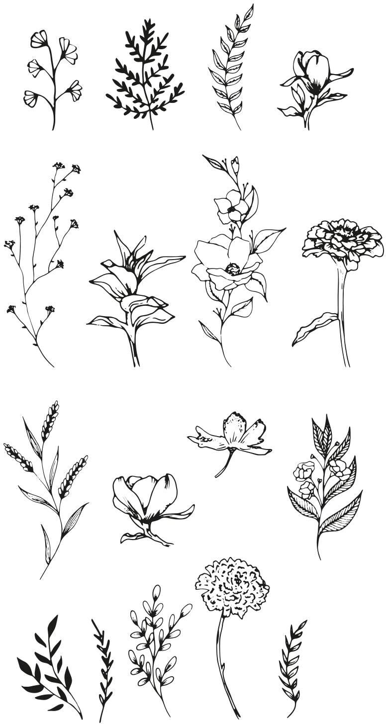 Kreativset SIZZIX "Schablone Garten-Botanik 17er-Pack", schwarz-weiss (bunt), B:8cm L:5cm, Kreativsets, Kreativset bunt Einheitsgröße