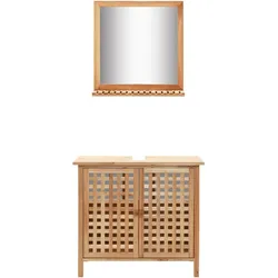 Helloshop26 - Waschbeckenunterschrank mit Spiegel natürliches Design 66 x 29 x 62 cm optimale Belüftung Aufbewahrung aus Walnussholz