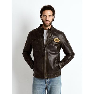 Lederjacke MUSTANG "Varberg", Herren, Gr. M, braun (dunkelbraun), Obermaterial: 100% Büffelleder. Futter: 100% Baumwolle. Ärmelfutter: 100% Polyester, ohne Bündchen, Jacken