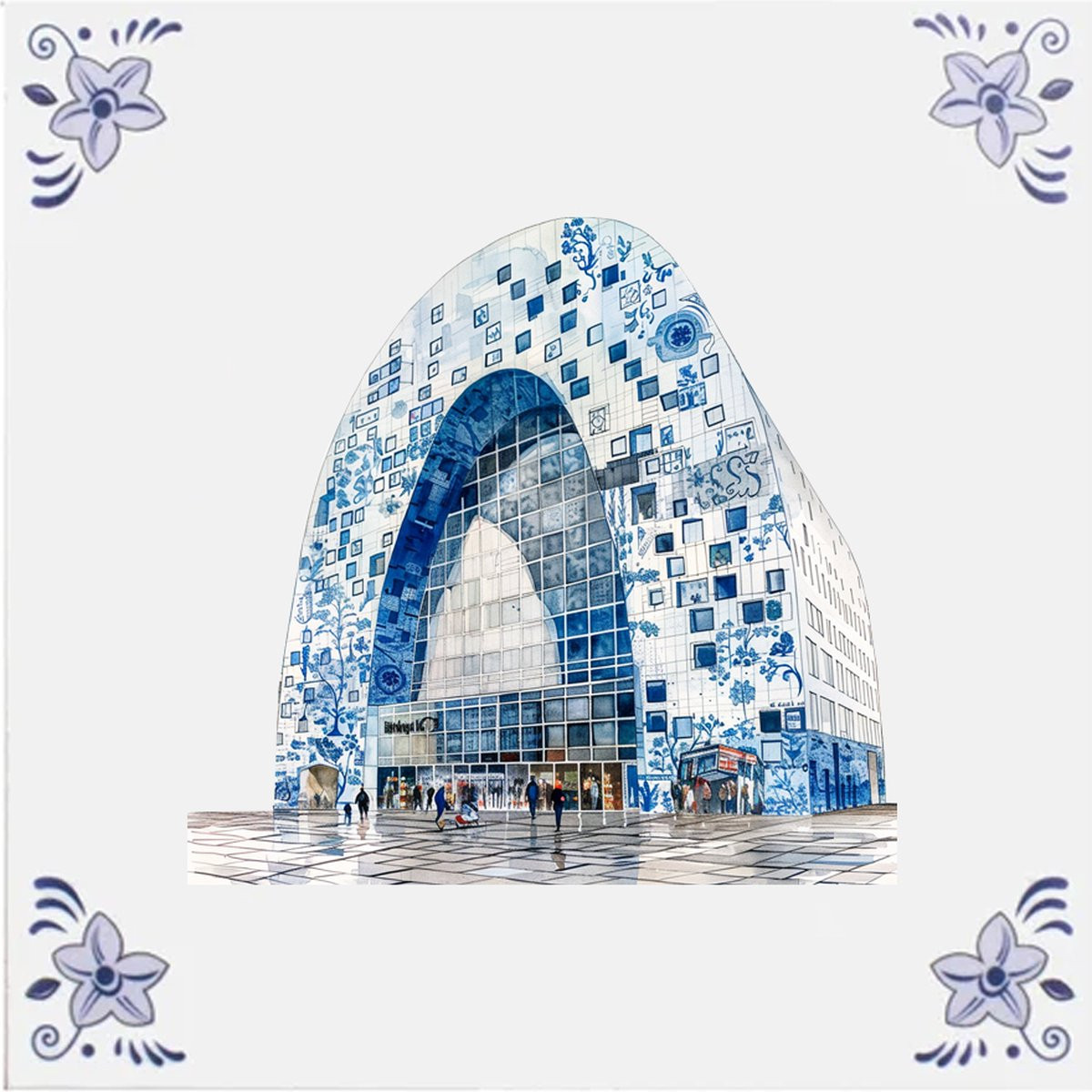 Delfts blauw wandbord Markthal Rotterdam - Decoratieve wanddecoratie