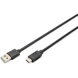 DIGITUS USB Typ-C Verbindungskabel, Typ USB-A auf USB-C St/ St, 3,0 m, 5V3A, 15W, 480MB, 2.0 Version, sw