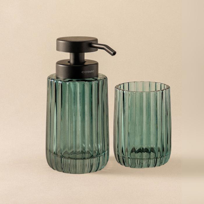 Cosmic Lido Badaccessoires Set Seifenspender und Zahnbürstenhalter smoke green