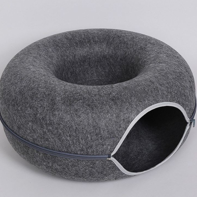 PetsAreLife "Donut Cat Bed Interactive Tunnel, Felt Pet Toy For Kittens And Cats grey 19.7"" 7.9"""