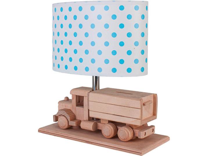 Kindertischleuchte, Blau, Naturfarben, Weiß, Holz, Auto, 14x27x32 cm, Lampen & Leuchten, Innenbeleuchtung, Kinderzimmerlampen, Kindertischleuchten
