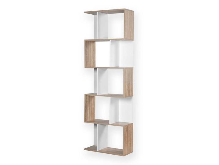 Calicosy Bücherregal mit mehreren Fächern H180 cm - Dekor Holz und Weiß, Apfelbaumfarben, Holzwerkstoff, 24x180x60 cm, Wohnzimmer, Regal, Bücherregale