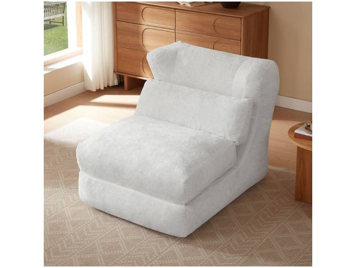 Fauteuil Relax 1 Place Chenille Blanc Chaise Longue Design FloraGrace Pour Salon Et Chambre Convertible 210x90x86cm