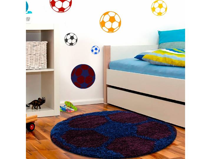 Kinderteppich AYYILDIZ TEPPICHE Fun 6001 Gr. 9, blau (navy), H:30mm Ø:100cm, Kunstfaser, Teppiche, Kinderteppich, robuster Kurzflor, Fussball, Kinderzimmer