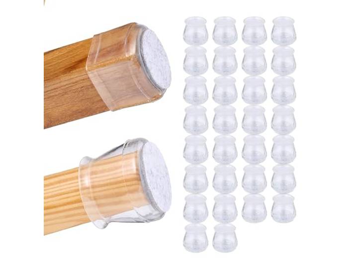 Relaxdays stoelpootdoppen set van 32, stoelpoot beschermers, transparant