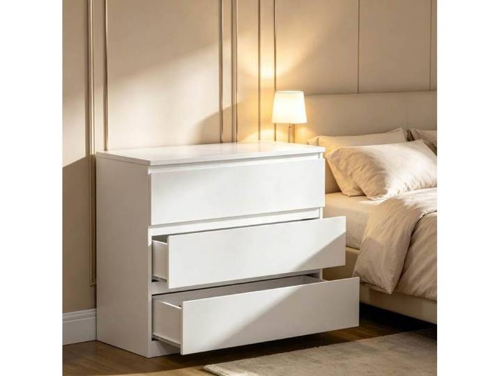 WUVRIE Commode 3 tiroirs blanche compacte en panneaux de particules design simple chambre