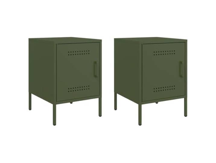 KUTYWEXFM Nachttisch 2er Set Olivgrün 36x39x50,5 cm Stahl Beistelltisch Robuster Nachttisch aus Stahl im Industrie-Design. Vielseitiger Beistelltisch für Schlafzimmer und Wohnzimmer.