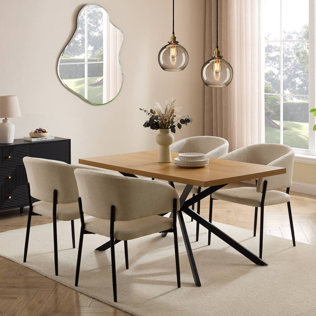 Vonhaus Abel Rectangular Dining Table with Steel Base Natural Wood