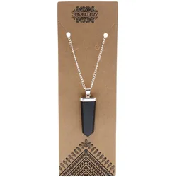 Gemstone Flat Pencil Pendant - Black Agate