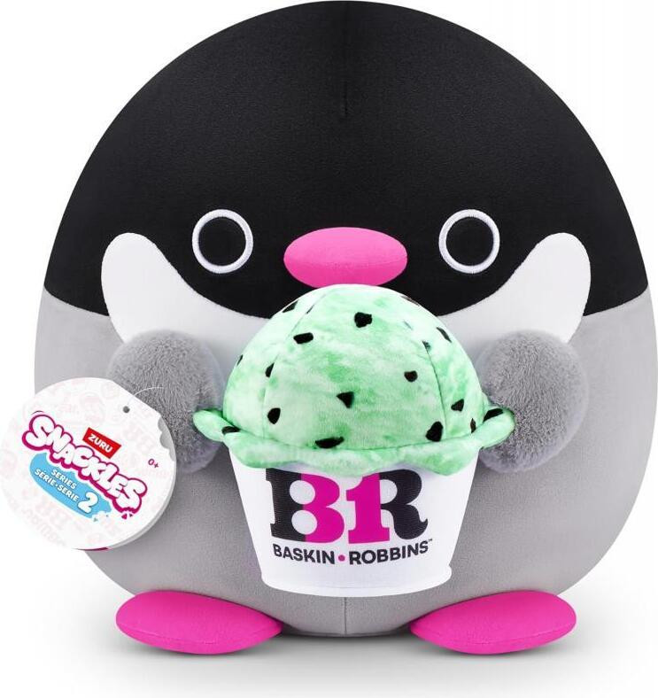 Zuru Snackles Baskin Robbins Pinguïn knuffel met voedsel, 20 cm